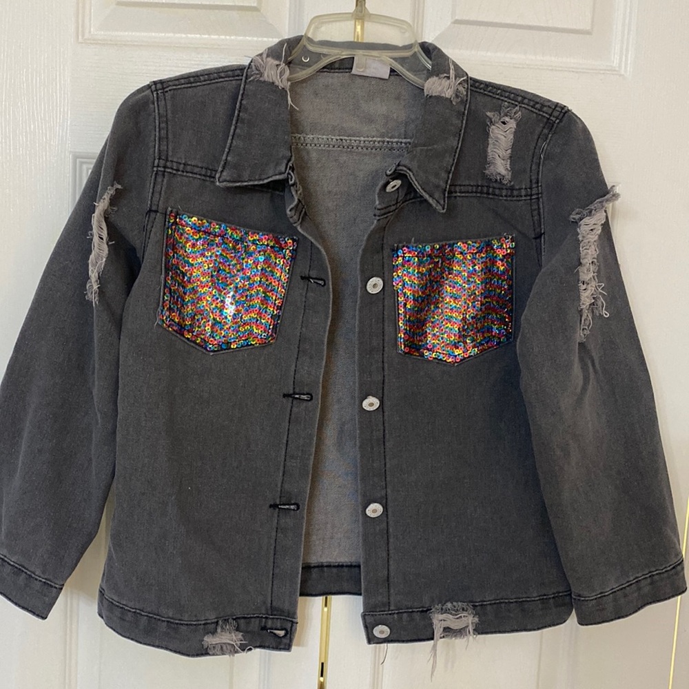 NEVER WORN!!! Girls Distressed Black Denim Jacket